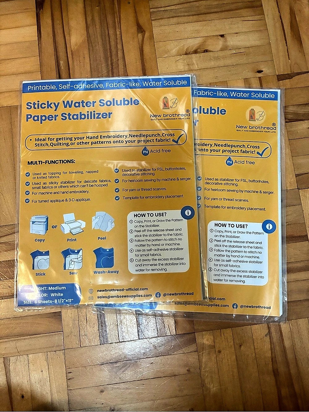 New Brothread Sticky Water Soluble Paper Stabilizer 8.5"x11" Blue & White